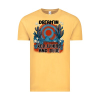 Vintage Mustard dream' in red white and blue Vintage Tee - MaliasSmallBusiness