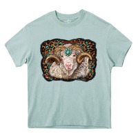 Arona merino ram with leopard background Heavy Core Tee - BarkalooDesign