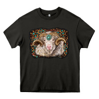 Asphalt merino ram with leopard background Heavy Core Tee - BarkalooDesign