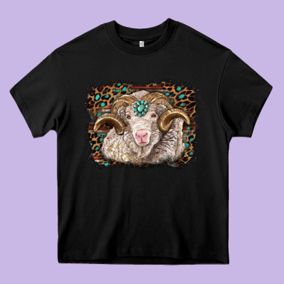 Merino Ram With Leopard Background Heavy Core Tee Designed By Barkaloodesign