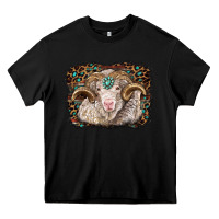 Black merino ram with leopard background Heavy Core Tee - BarkalooDesign