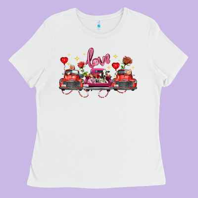 Valentine's Day Farm Trucks Farm Animals Ladies Tee Designed By Fadigitalartstudio