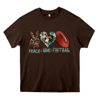 Chocolate Brown peace love football Heavy Core Tee - CowhideDigitalArt