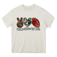 Cream peace love football Heavy Core Tee - CowhideDigitalArt