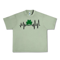 Oil Green shamrock heartbeat Urban Heavy Tee - MaliasSmallBusiness