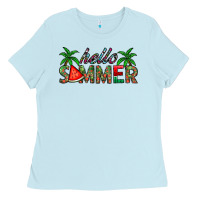 Baby Blue hello summer Ladies Tee - CowhideDigitalArt