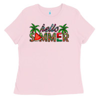 Bubblegum Pink hello summer Ladies Tee - CowhideDigitalArt