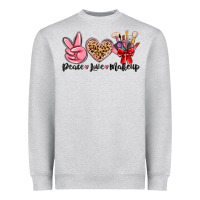 Heather Grey peace love makeup Heavyweight Sweatshirt - MaliasSmallBusiness