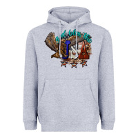 Heather Grey God bless the USA Eagle 4th of july Heavyweight Hoodie - HowdyJamesFarm