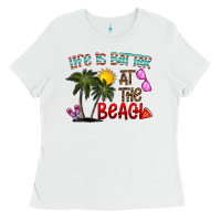 White life is better at the beach Ladies Tee - CowhideDigitalArt