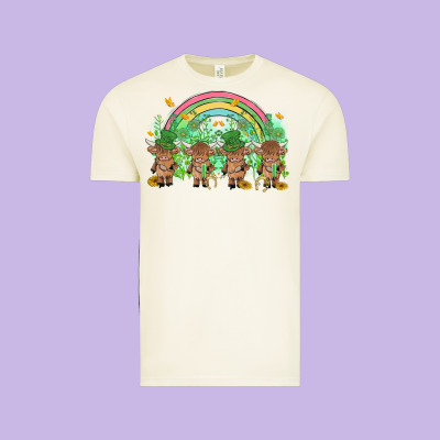 St Patrick's Day Baby Highland Cow Vintage Tee Designed By Maliassmallbusiness