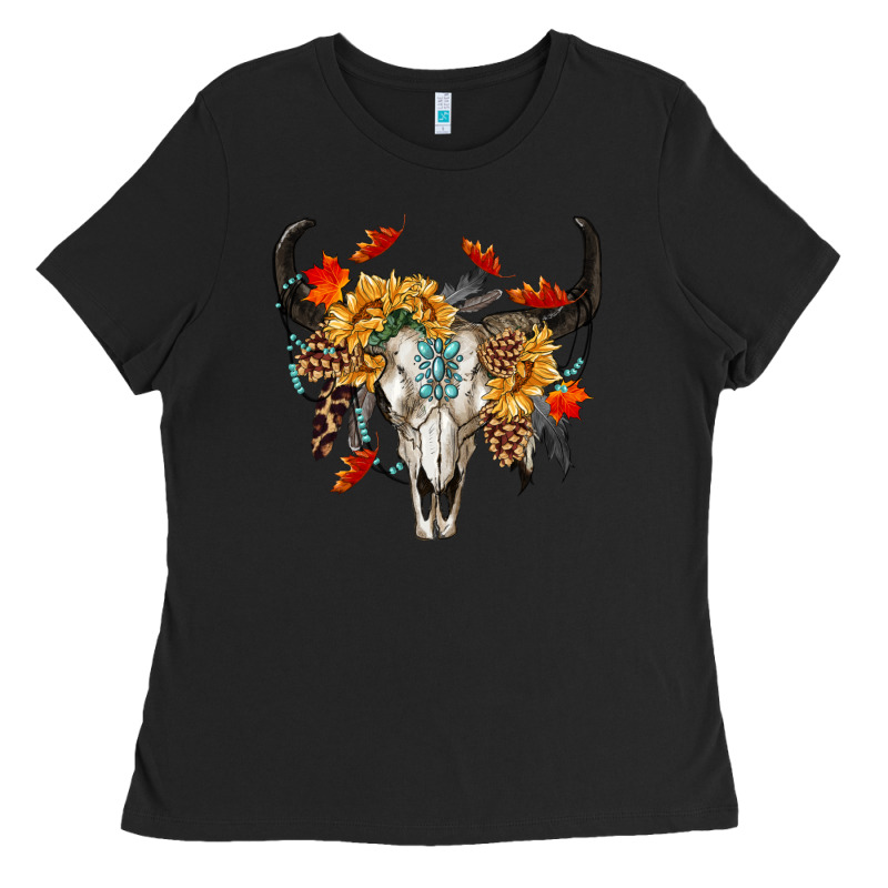 Fall Bull Skull Ladies Tee by RanaPortraitStore | Teevron