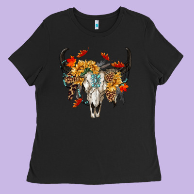 Fall Bull Skull Ladies Tee Designed By Ranaportraitstore