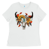 White Fall Bull Skull Ladies Tee - RanaPortraitStore