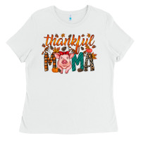 White thankful mama pig Ladies Tee - RacoonDesign