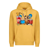 Mustard Hockey coffee cups Premium Hoodie - HowdyJamesFarm