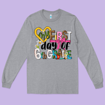 My First Day Of 6th Grade Long Sleeve Tee Designed By Nancycooperartshop