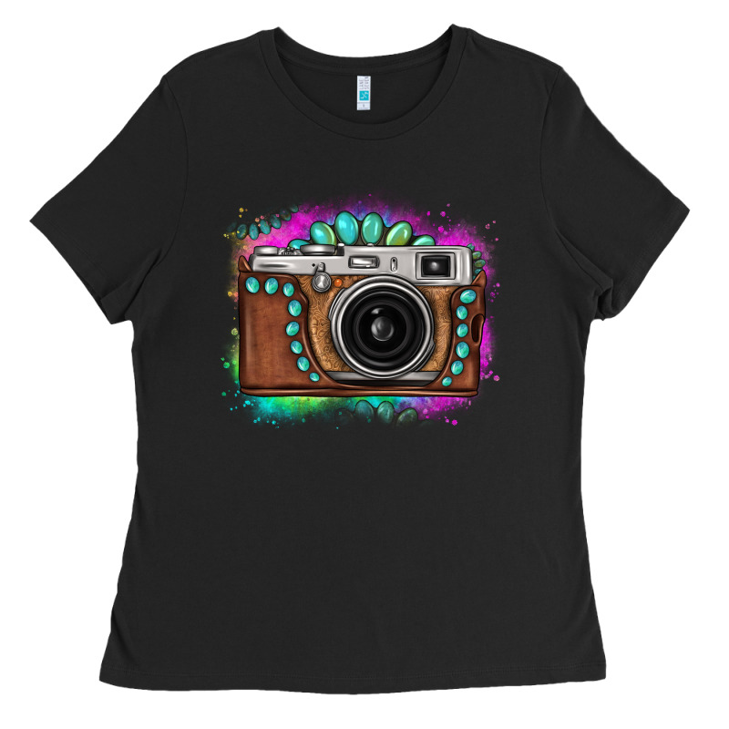 Tie Dye Gemstone Vintage Camera Ladies Tee by FaDigitalArtStudio | Teevron
