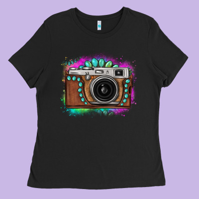 Tie Dye Gemstone Vintage Camera Ladies Tee Designed By Fadigitalartstudio