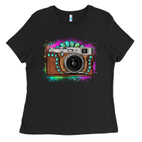 Black tie dye gemstone vintage camera Ladies Tee - FaDigitalArtStudio