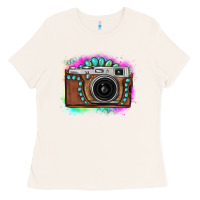Bone tie dye gemstone vintage camera Ladies Tee - FaDigitalArtStudio