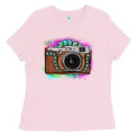 Bubblegum Pink tie dye gemstone vintage camera Ladies Tee - FaDigitalArtStudio