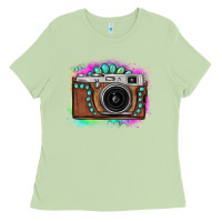 Matcha tie dye gemstone vintage camera Ladies Tee - FaDigitalArtStudio