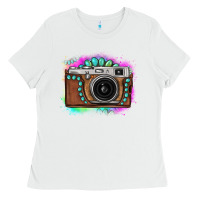 White tie dye gemstone vintage camera Ladies Tee - FaDigitalArtStudio