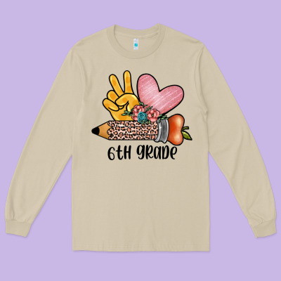 Peace Love 6th Grade Long Sleeve Tee Designed By Jahusdesignshop