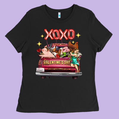 Valentine's Day Truck Farm Animals Cupid Xoxo Ladies Tee Designed By Fadigitalartstudio