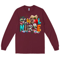 Burgundy school nurse Long Sleeve Tee - NancyCooperArtShop