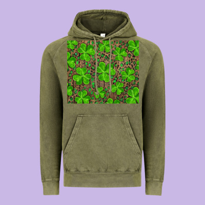 Saint Patricks Day Shamrock And Leopard Vintage Hoodie Designed By Ranaportraitstore