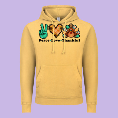Peace Love Thankful Turkey Vintage Hoodie Designed By Jasminsmagicworld