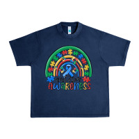 Navy autism awareness rainbow Urban Heavy Tee - MaliasSmallBusiness
