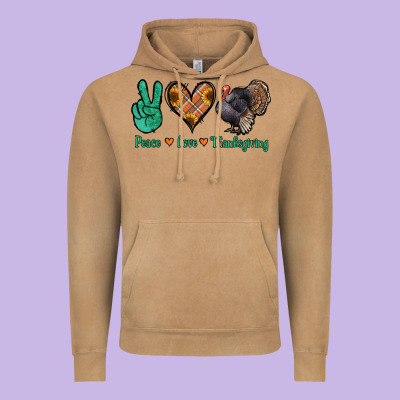 Peace Love Thanksgiving Vintage Hoodie Designed By Jasminsmagicworld