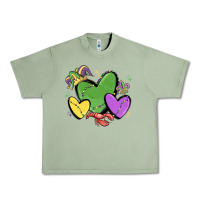 Oil Green mardi gras hearts Urban Heavy Tee - MaliasSmallBusiness