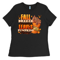 Black Fall breeze crunchy leaves pumpkins please Ladies Tee - RanaPortraitStore