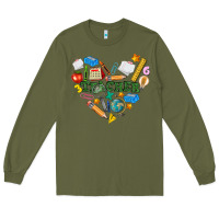 Army Green teacher heart Long Sleeve Tee - NancyCooperArtShop