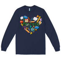 Navy teacher heart Long Sleeve Tee - NancyCooperArtShop