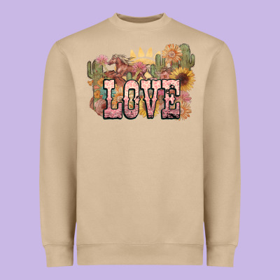 Love Horse Western Floral Heavyweight Sweatshirt Designed By Nancycooperartshop