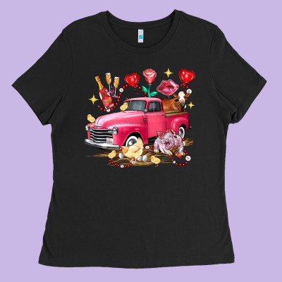 Valentine's Day Truck Farm Animals Ladies Tee Designed By Fadigitalartstudio