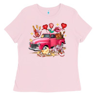 Bubblegum Pink valentine's day truck farm animals Ladies Tee - FaDigitalArtStudio