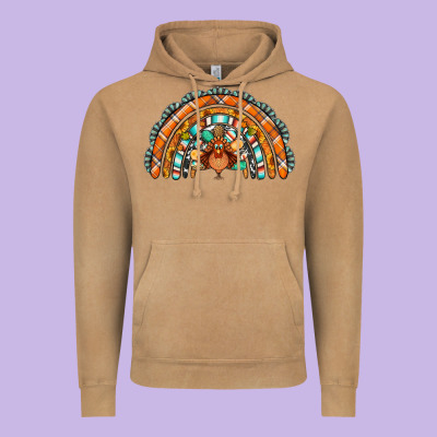 Turquoise Thanksgiving Turkey Rainbow Vintage Hoodie Designed By Jasminsmagicworld