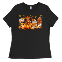 Black Fall Autumn cow pumpkin coffee cups Ladies Tee - RanaPortraitStore