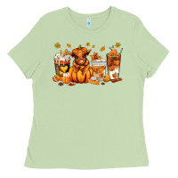 Matcha Fall Autumn cow pumpkin coffee cups Ladies Tee - RanaPortraitStore