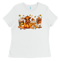 White Fall Autumn cow pumpkin coffee cups Ladies Tee - RanaPortraitStore