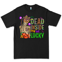 Black mardi gras dead inside but lucky  with skeleton Premium Tee - AdoDesignShop