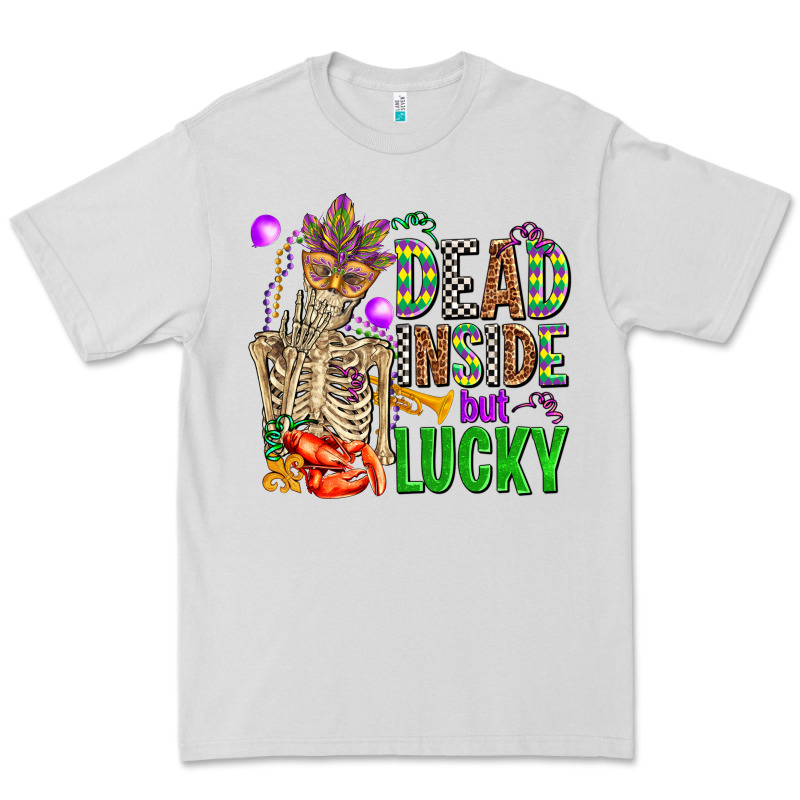Mardi Gras Dead Inside But Lucky  With Skeleton Premium Tee by AdoDesignShop | Teevron