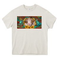 Cream merino ram license plate Heavy Core Tee - BarkalooDesign