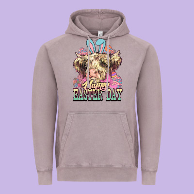 Easter Day Cow Vintage Hoodie Designed By Nancycooperartshop